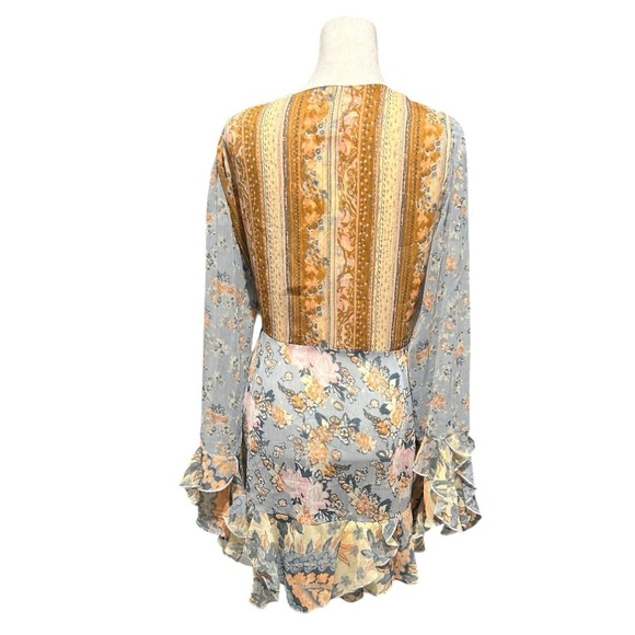 Free People Magic Hour Wrap Top Ruffled Pieced Design Wrap Around NWOT Side Tie - Picture 5 of 8
